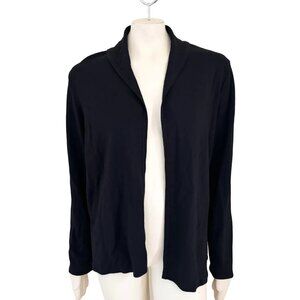EILEEN FISHER Italian Fabric Wool Blend Open Front Cardigan in Black SZ L